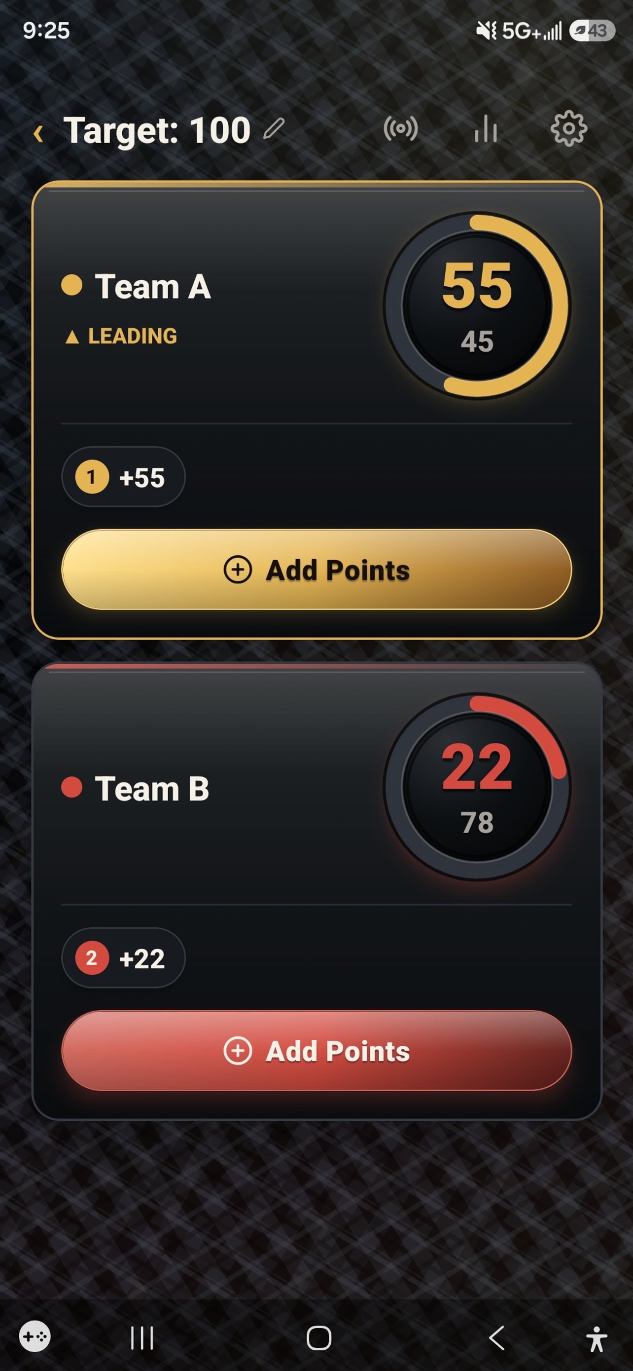 Active live dominoes scoreboard